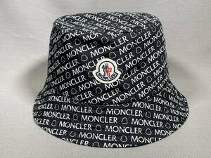 新品 本物 モンクレール MONCLER ロゴ バケット ハット M 黒 ブラック 白 ホワイト 帽子 サファリハット バケットハット バケハ ロゴ