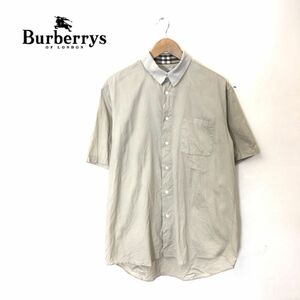 A1606-T◆old◆Burberrys バーバリーズ 半袖シャツ 襟ニット 胸ポケット ステッチ◆sizeL ベージュ メンズ トップス コットン