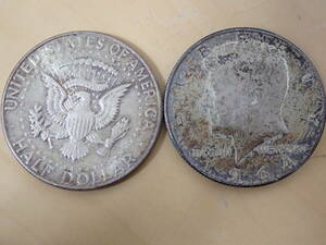 46181★リバティ銀貨 1964年 ケネディコイン　２枚 アメリカ 古銭 貨幣 硬貨 ハーフダラー 総重量約25.07ｇ