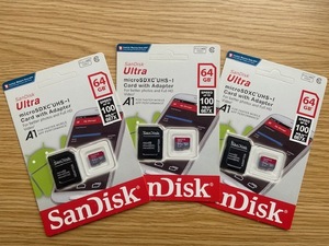 【３枚セット】 SanDisk micro SD カード 64GB SDXC Class10 マイクロSD 未使用品