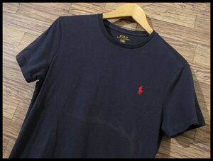 送料無料 G② POLO RALPH LAUREN ポロ ラルフローレン コットン カスタムフィット ポニー 刺繍 クルーネック 半袖 Tシャツ カットソー 紺 S