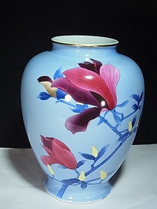 深川製 木蓮図 花瓶 高さ24.5cm　美品良好品