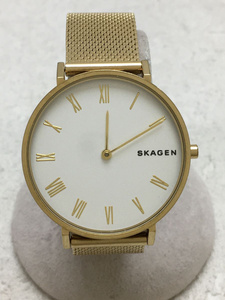 SKAGEN◆HALD ゴールドトーンシルクメッシュウォッチ/アナログ/ステンレス/WHT/GLD/SS/SKW2713