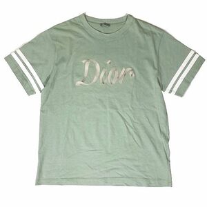 美品 22SS ディオールオム Dior HOMME フットボールロゴ刺繍オーバーサイズ半袖Tシャツ カットソーライトグリーン COMPACT COTTON TEE