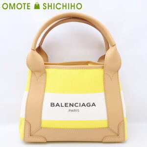 BALENCIAGA バレンシアガ ネイビーカバス XS 2way ハンドバッグ ショルダーバッグ キャンバス レザー イエロー 390346◆A+ランク