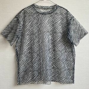 DESIGNERS デザイナーズ 総柄 シースルー メッシュ トップス パワーネット セカンドスキン Tシャツ Tee ビッグ オーバー 一点物 古着 USED