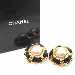 1円 美品 CHANEL シャネル フラワー モチーフ パール ラムスキン イヤリング ゴールド アクセサリー a3289