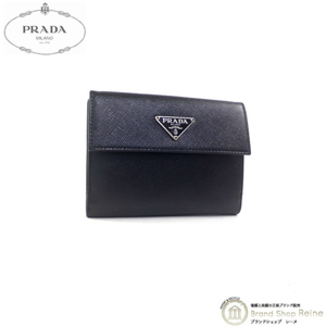 プラダ （PRADA） サフィアーノ トライアングルロゴ コンパクト 三つ折り ヴィンテージ 財布 M523A ブラック（中古）
