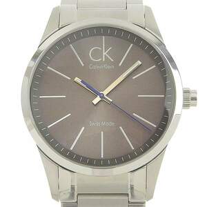 【本物保証】 美品 カルバンクライン CALVIN KLEIN メンズ クォーツ 電池 腕時計 黒文字盤 ロゴ ck グレー K22 411
