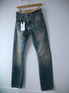 タグ付 DENHAM デンハム SKIN 3Y INDIGO BUTTON FLY DENIM デニムパンツ ジーンズ ボトム 28インチ　ブルー ダメージ加工 