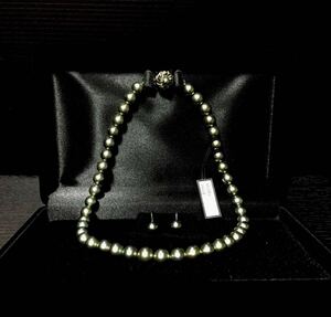 ピーコックカラー黒真珠の様な照り高級貝パール 9mm玉　全長約42cmセット【ケース付き】ケース：ブラック