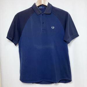 【日本製】FRED PERRY フレッドペリー 鹿の子 ポロシャツ M 紺 日本正規代理店ヒットユニオン社製 半袖／オールド ヴィンテージ ネイビー