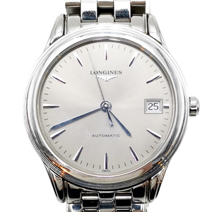 送料無料 美品 ロンジン LONGINES 腕時計 自動巻き フラッグシップ L4.774.4 3針 ステンレス 文字盤グレー系 銀 シルバー系 メンズ