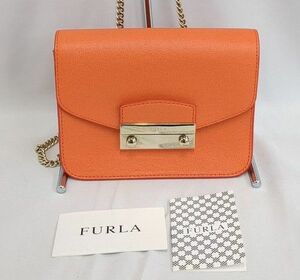 FURLA フルラ メトロポリス ミニクロスボディ チェーン ショルダーバッグ オレンジ ◆3115/登呂店