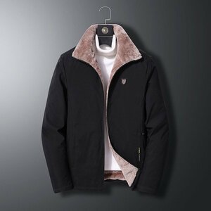 5XL ブラック ボアジャケット 中綿ジャケット メンズ 裏起毛 立ち襟 ワンポイント 防寒 防風 冬服 保温