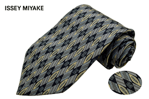 N-2034★送料無料★超美品★im product アイムプロダクト ISSEY MIYAKE イッセイミヤケ★日本製 ブルー青色 総柄 シルクネクタイ