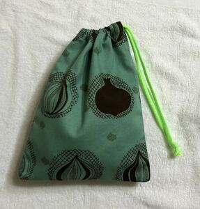 【YUWA生地】巾着袋・給食袋・コップ袋/玉ねぎ柄・緑　A-28