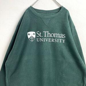 US古着　ユニバーシティプリント　トーマス大学　深緑　スウェットシャツ