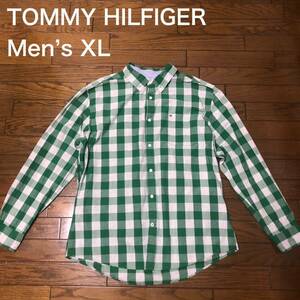 【送料無料】TOMMY HILFIGER長袖シャツ　緑ブロックチェック柄　メンズXLサイズ　トミーヒルフィガー