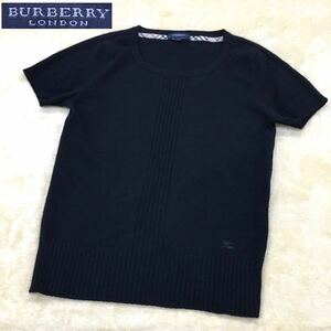 BURBERRY LONDON バーバリーロンドン カシミヤ100% ニットセーター半袖 ホースロゴ 刺繍 レディース サイズ2 三陽商会