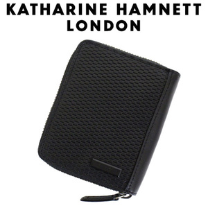 KATHARINE HAMNETT LONDON (キャサリンハムネット ロンドン) 490-58002 Mesh ラウンドファスナーBOX 二つ折りウォレット 全2色 01クロ