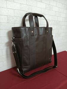 美品！COACH 70102 メンズ オールレザー大型2WAYトートバッグ ダークブラウン ビジネスバッグ 上質レザー 本革バッグ