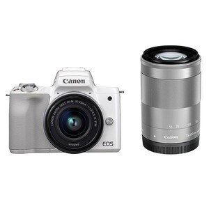 中古 １年保証 美品 Canon EOS Kiss M ダブルズームキット 15-45mm IS STM + 55-200mm IS STM ホワイト