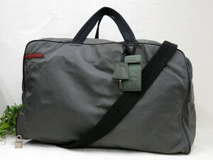 PRADA プラダ スポーツ◆ナイロン◆2way ボストン バッグ◆グレー ブラック SV金具◆ロゴ型押し◆旅行◆大容量◆斜め掛け◆肩掛け◆N7854