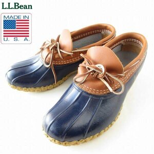 廃番 美品 USA製 L.L.Bean モカシン ビーンブーツ 茶系×紺系 レディース大きめ24cm ネイビー LLビーン エルエルビーン D149-32-0048ZV