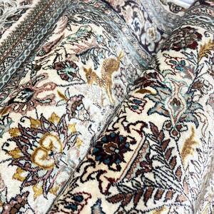 (志木)シルク 絨毯 手織り 長方形 約118×77cm 草花 動物 ラグ 玄関マット カーペット 敷物 絹 アンティーク 検)ペルシャ絨毯 クム イラン