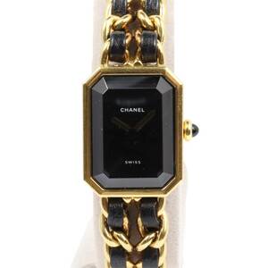 半年間保証 CHANEL シャネル プルミエール H0001 Lサイズ GP レザー ゴールド ブラック 黒文字盤 クオーツ 腕時計 ヴィンテージ