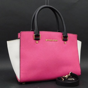 1円 ■ 極美品 マイケルコース 2wayバッグ ピンク×ホワイト系 PVCレザー 斜め掛け MICHAEL KORS ■E.Bll.An-22