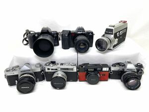 【E783】レトロカメラ 一眼レフ フィルムカメラ キャノン/ミノルタ/コニカ/オリンパスなど FTA/C35AF2/OM10/7700iなど 7台 まとめ売り
