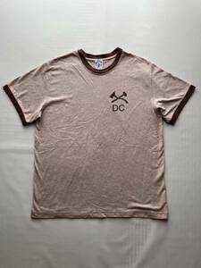 ★美品 日本製 CORONA メンズ M 霜降り ブラウン 茶色 染み込みプリント 半袖 リンガー Tシャツ / コロナ アウトドア