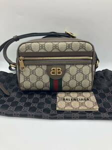 【ITKE5V510PGO】BALENCIAGA GUCCI ザハッカー 680128 カメラバッグ GG柄 コラボ ショルダーバッグ ショルダー レディース