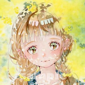 ＊手描きイラストオリジナル 透明水彩 アナログ原画B5「君に」ミモザ