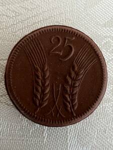 【家族私物】1920年代　ドイツ　マイセン陶貨　25ペニヒ臨時貨幣　レア