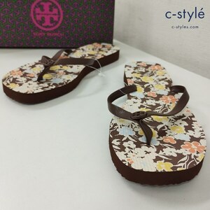 N349 [春夏物][未使用品] TORYBURCH トリーバーチ サンダル 7 ブラウン 花柄 FLAT FLIP FLOP ビーチサンダル 81071 | G★