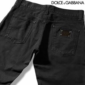 美品/Lサイズ●ドルチェ&ガッバーナ デニムジーンズ ジーパン パンツDOLCE&GABBANA ドルガバ ブラック 黒 ロゴ金具プレート 48