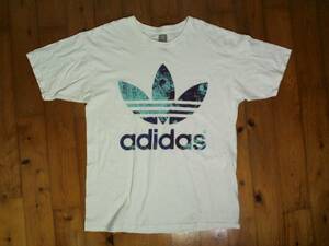 ☆難有☆アディダス☆adidas☆ロゴプリント 半袖Tシャツ コットンTシャツ L 白 水色 紫