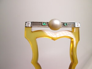 【江月】 アンティーク・本鼈甲真珠＆エメラルド飾りのかんざし 木箱付