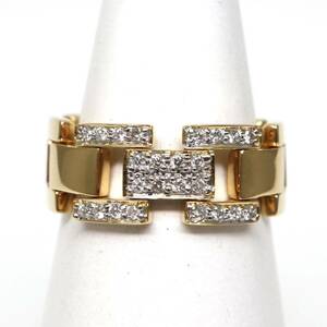 ◆K18 天然ダイヤモンドチェーンリング◆A 約7.3g 13号 0.16ct diamond ring 指輪 EE7/EE7