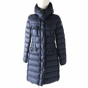 美品☆MONCLER モンクレール HERMINE エルミンヌ ワッペン・フード付き ロングダウンコート 美シルエット ネイビー 紺 1 レディース