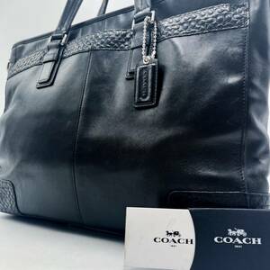 1円 【定番】コーチ COACH トートバッグ ビジネスバッグ ブリーフケース シグネチャー レザー 革 ブラック 黒 メンズ レディース