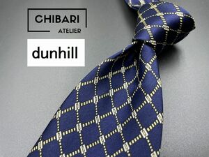 dunhill　ダンヒル　ロゴ＆チェック柄　ネクタイ　3本以上送料無料　ネイビー　0403115