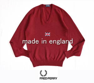 イングランド製！　FRED PERRY（フレッドペリー）月桂樹刺繍・モッズなウールニットセーターsize38 英国製 UK製