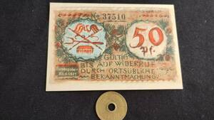 未　ドイツ地方紙幣　フォルクシュテット村　アーティスト作製紙幣　「A.シュトルヒ」署名入　50ペニヒ