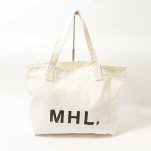 【1円スタート】MHL. エムエイチエル トートバッグ ショルダーバッグ 肩掛け鞄 キャンバス地 ホワイト ロゴ印字 ナチュラル カジュアル