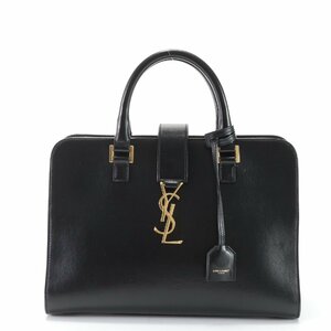 1円■極美品■サンローラン パリ■YSL ロゴ ベイビー カバス レザー ハンドバッグ トート 本革 ブラック 黒 レディース EEM W17-2