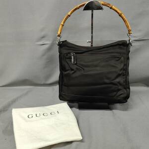 060313　257317　GUCCI　グッチ　ハンドバッグ　ショルダーバッグ　2WAY　バンブー ライン　ナイロンキャンバス　ブラウン　鞄　 